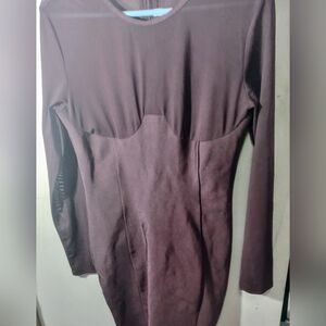 Elegant Brown Long Sleeve Bandage Dress